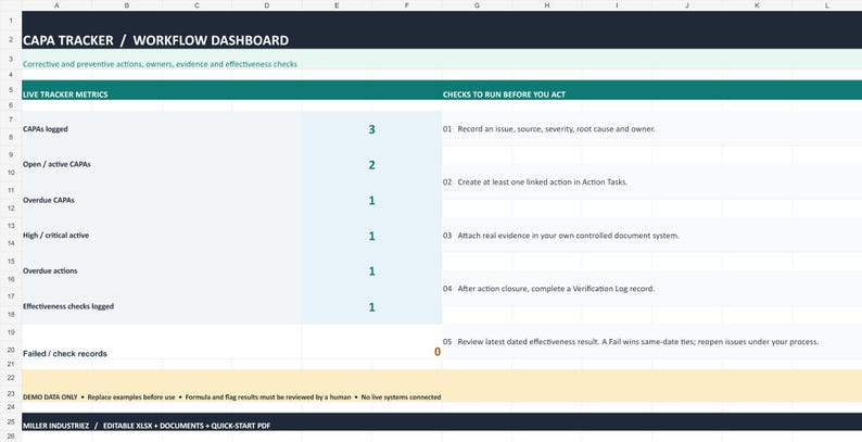 CAPA Tracker Excel | Korrigerande åtgärder, rotorsak och effektivitetskontrolllogg bild 1