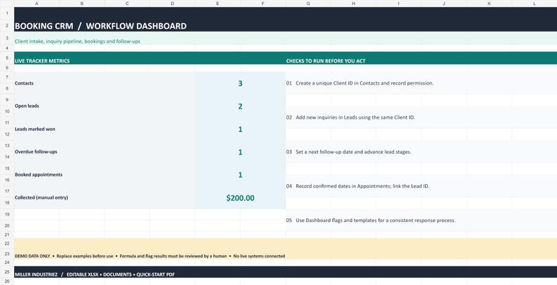 Booking CRM Excel | Client Pipeline, Appointments and Follow Up Tracker image 1