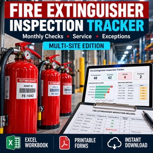 Fire Extinguisher Monthly Inspection Tracker Excel | Multi Site Inspection and Service Log