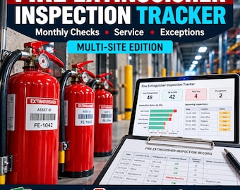 Fire Extinguisher Monthly Inspection Tracker Excel | Multi Site Inspection and Service Log