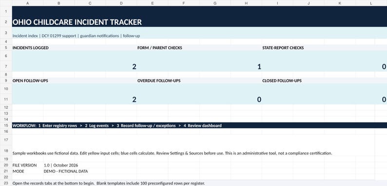 Registro degli incidenti nelle strutture per l'infanzia dell'Ohio / Notifica ai genitori e registro DCY 01299 in formato Excel immagine 2