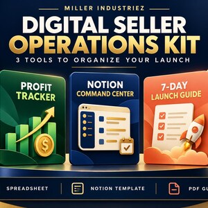 Digital Seller Operations Bundle | Excel Profit Tracker, Notion Template & 7-Day Launch Guide