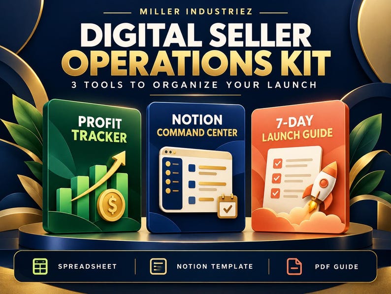 Digital Seller Operations Bundle | Excel Profit Tracker, Notion Template & 7-Day Launch Guide image 1
