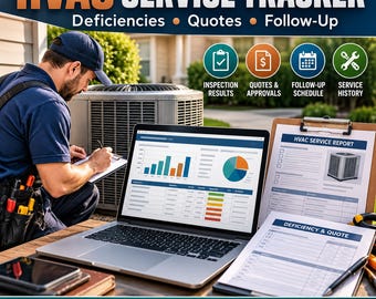 Tracker voor tekortkomingen in HVAC-onderhoud | Logboek HVAC-servicebezoeken in Excel | Formulieren voor het opvolgen van offertes