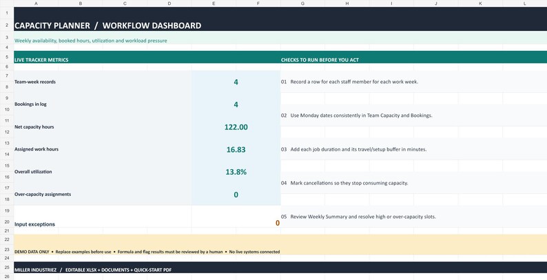 Planilha Excel para Planejamento de Capacidade de Serviço | Agendamento Semanal de Equipes e Acompanhamento da Utilização imagem 1
