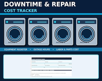 Commercial Laundry Equipment Maintenance Excel | Downtime and Repair Cost Tracking Spreadsheet