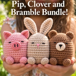 Crochet Animal Pattern PDF Bundle | Pig Bear Bunny | 3 Easy Amigurumi Patterns | US Terms image 1