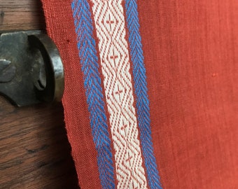 Unique Handwoven Sewing Fabric with Motifs and Borders, Sustainable Cotton Fabric, Fair Trade, Handmade, Rust, Beige, Diamond 1 unit = 1/2yd