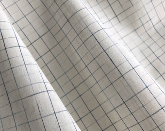 Handwoven Indigo Ikat, Fine Soft Cotton Sewing Fabric, White with Fine Disappearing Check, Shirting, Sheers, Planet Friendly 1 unit = 1/2yd