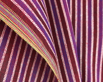 Ethical Handwoven Cotton Sewing Fabric, Red, Purple Stripes, Fair Trade, Boho Chic, Dress, Tops, Sustainable, Planet Friendly 1 unit = 1/2yd