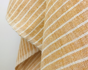 Fair Trade Handwoven Recycled Yarn Fabric, Yellow Stripe, Mustard, Sustainable Handmade, Zero Carbon, Eco friendly, Textile, 1 unit = 1/2yd