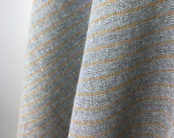 Fair Trade Handwoven Recycled Yarn Fabric, Grey Stripe, Yellow, Sustainable Handmade, Zero Carbon, Eco friendly, Textile, 1 unit = 1/2yd