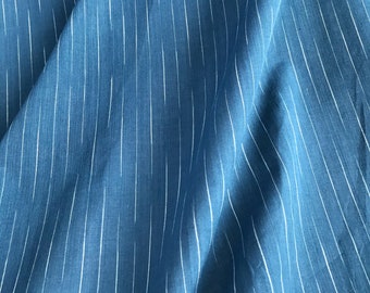 Handwoven Indigo Ikat Stripe, Soft Cotton Sewing Fabric, Indigo with Fine Disappearing Stripe, Shirting, Sheers, Ethical, 1 unit = 1/2yd