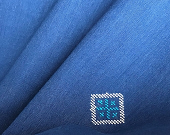 Unique Handwoven Sewing Fabric with Motifs and Borders, Sustainable Cotton Fabric, Fair Trade, Handmade, Blue, White, Diamond 1 unit = 1/2yd