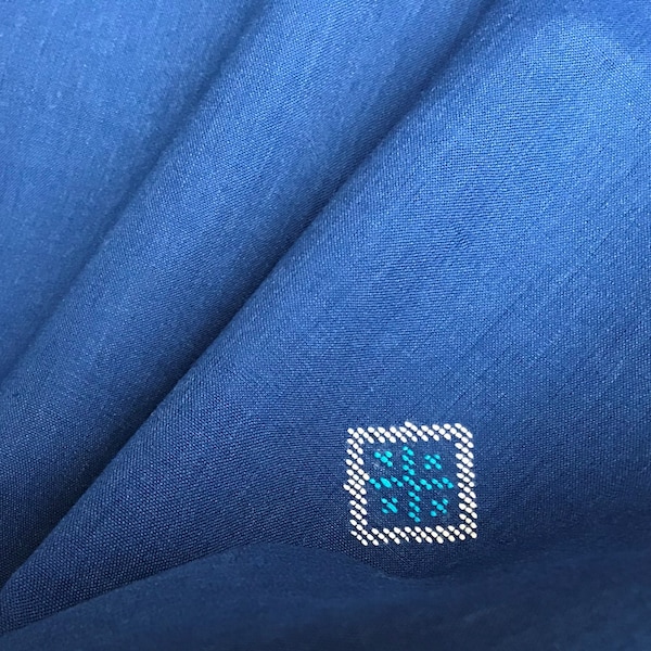 Unique Handwoven Sewing Fabric with Motifs and Borders, Sustainable Cotton Fabric, Fair Trade, Handmade, Blue, White, Diamond 1 unit = 1/2yd