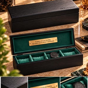 Caja de almacenamiento para relojes grabada para apartamento nuevo, organizador personalizado de madera de nogal, regalo para el primer hogar, decoración moderna para el hogar.