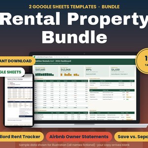 Landlord Spreadsheet Bundle, Rent Tracker + Airbnb Co-Host Owner Statement, Google Sheets Rental Property Management, Tenant Ledger, P&L