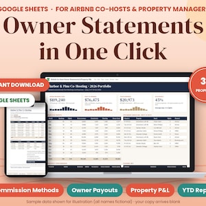 Airbnb Co-Host Owner Statement Template, Property Management Spreadsheet, Owner Payout Report, Short Term Rental P&L, Google Sheets