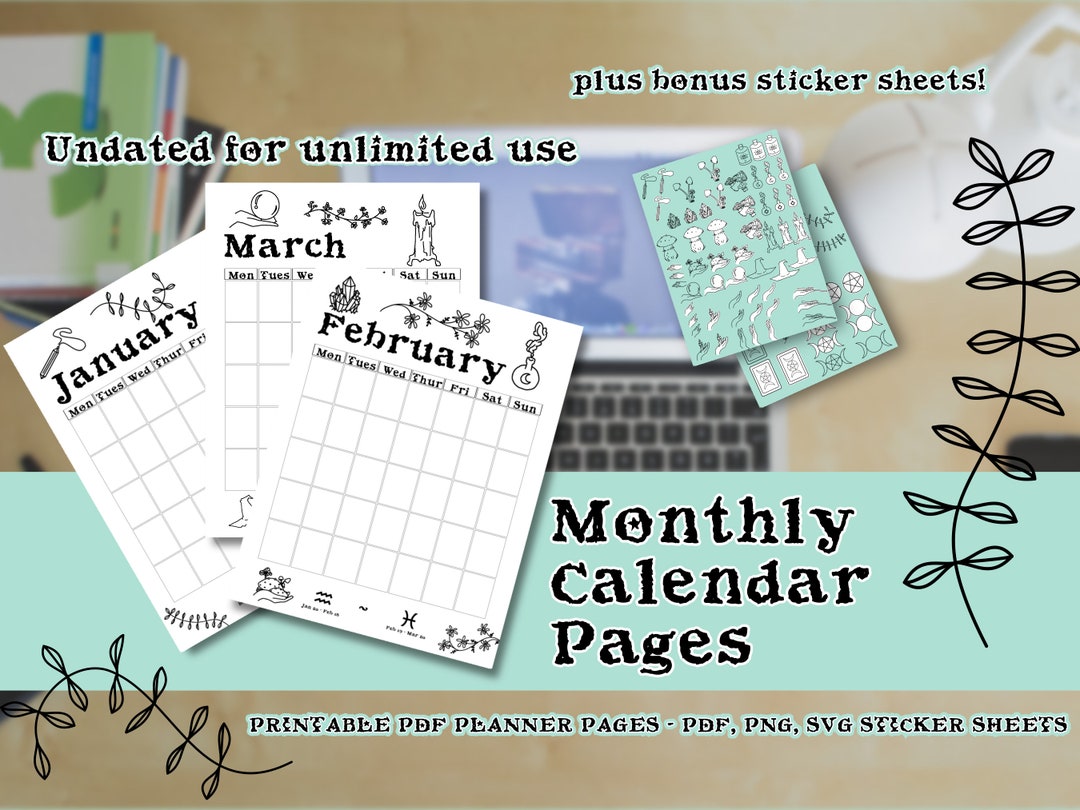 Cute Simple Witchy Printable Monthly Calendar Pdfs - Etsy