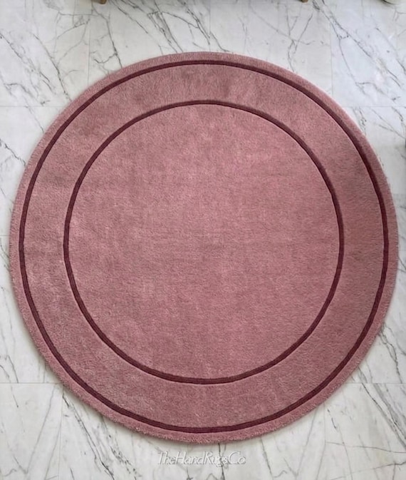 Round Pink Hand Tufted Wool Rug, Minimalist Modern Area Rug
