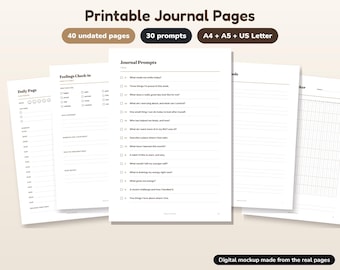 Ausdruckbare Tagebuchseiten, undatiertes Tagebuch und Dankbarkeitstagebuch, ausdruckbarer Gewohnheitstracker, A4, A5, Letter