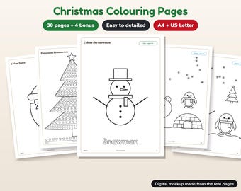 Weihnachtliche Malvorlagen für Kinder, 30 druckbare Ausmalbilder, von einfach bis detailliert, digitaler Download