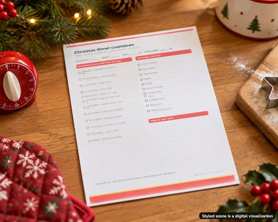 Christmas Dinner Countdown Timetable Printable UK