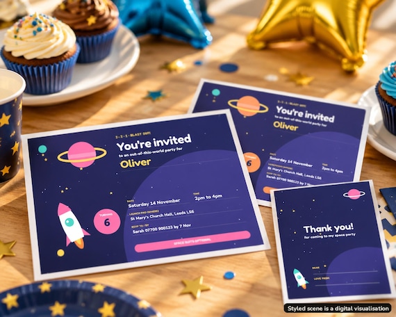 Space Party Invitation Editable UK