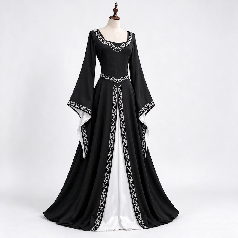 Yellow Renaissance Dresses Medieval Renaissance Dress for Women, Embroidered Bell Sleeve Maxi Gown ...
