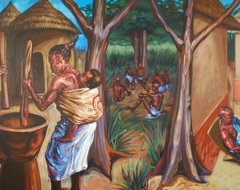 African Family Life - 13" x 19"