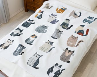 Couverture peluche chats en velours - jeté douillet, cadeau pour couple, couverture familiale, accessoire de maison doux