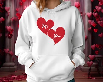 Me & You Valentines Day Unisex Heavy Blend™ Hooded Sweatshirt, Red Hearts, Valentine Gift, Women Valentine Sweatshirt