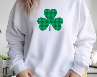 Plaid Shamrock Clover Unisex Crewneck Sweatshirt, St.  Patricks Day, Irish sweatshirt, Green Sweatshirt, St Paddys Day Sweatshirt