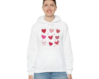 Hearts Valentines Day Unisex Heavy Blend™ Hooded Sweatshirt, Red Hearts, Valentine Gift, Women Valentine Sweatshirt