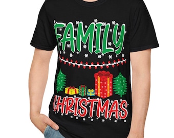 T-shirt souple unisexe de Noël, chemise des fêtes, vêtements d'hiver de Noël, t-shirt de Noël festif, Noël en famille