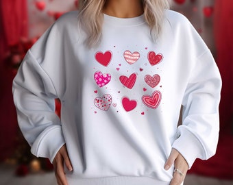 Hearts Valentine Day Sweatshirt Unisex Heavy Blend™ Crewneck Sweatshirt, Red Hearts, Valentine Gift, Women Valentine Sweatshirt