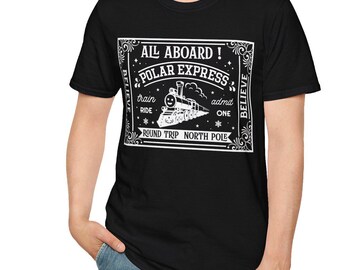 T-shirt souple unisexe de Noël, chemise des fêtes, vêtements d'hiver de Noël, t-shirt de Noël festif, Noël Polar Express