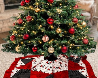 Jupe sapin matelassée patchwork de Noël – Lavable en machine