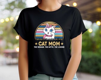 Cat Mom Unisex Softstyle T-Shirt- Cat Shirt Gift, Man and Woman Cat Shirt Gift, Cat Art Shirt, Cat Lover