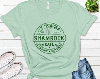 Vintage-Inspired Shamrock Café Tee - Perfect for St. Patricks Day Celebrations, St. Paddys Day gift