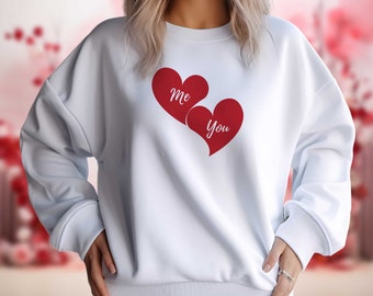 You and Me Hearts Valentine Day Sweatshirt Unisex Heavy Blend™ Crewneck Sweatshirt, Red Hearts, Valentine Gift, Women Valentine Sweatshirt