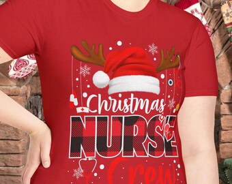 T-shirt souple unisexe de Noël, chemise des fêtes, vêtements d'hiver de Noël, t-shirt de Noël festif, équipe d'infirmières de Noël