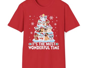 T-shirt souple unisexe de Noël, chemise des fêtes, vêtements d'hiver de Noël, t-shirt de Noël festif, sapin de Noël pour chiot