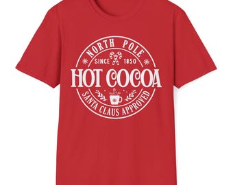 T-shirt souple unisexe de Noël, chemise de vacances, vêtements de Noël d'hiver, t-shirt de Noël festif, chemise cacao chaud