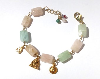 Multi color beryl gemstone bracelet, yoga charm bracelet, gold filled gemstone bracelet, beachy bracelet, meditation jewelry,Buddha bracelet