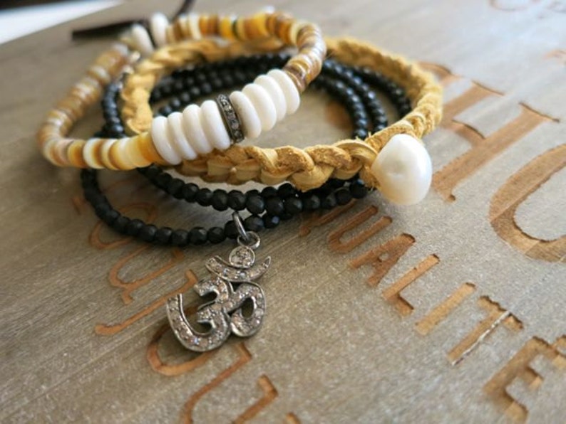 Heishi and bone bracelet with diamonds stacking beachy bracelet hippie chic stretch bracelet with pave diamonds and heishi beads boho