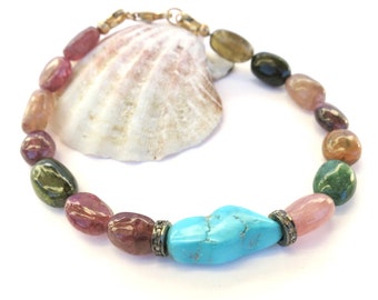 Gemstone bracelet candy gemstone bracelet tourmaline and turquoise jewelry gifts turquoise beaded bracelet multicolor gemstone bracelet