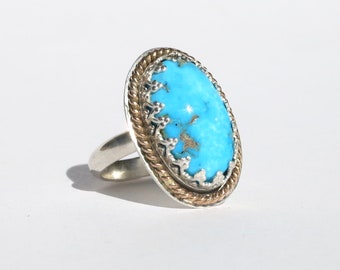 Turquoise ring in sterling silver mixed metal turquoise jewelry handmade bezelled turquoise ring gift hand forged rings turquoise gold