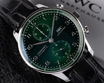 IWC Portugieser chronograaf automatisch herenhorloge met groene wijzerplaat Artikelnr. IW371615