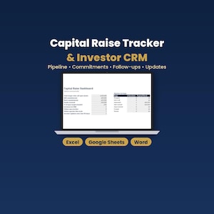 Hoja de cálculo para el seguimiento de la captación de capital y la gestión de relaciones con los inversores (CRM) / Google Sheets y Excel / Registro de compromisos, seguimientos y plantilla de actualización para inversores